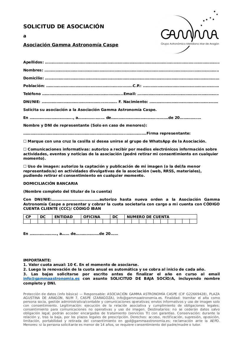 Previsualización de la ficha de inscripción